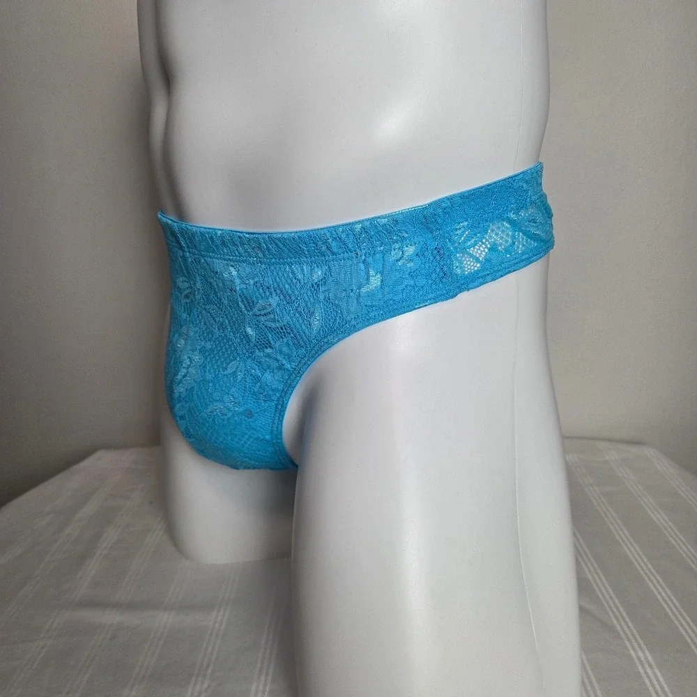Cosabella Never Say Never‎ Mens Lace Thong Blue Floral Low Rise Underwear New